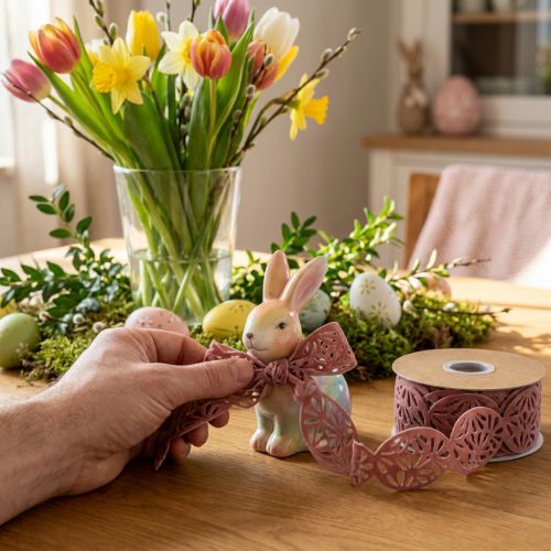 Samtband Dekoband mit Ostereier-Muster 40mm x 5m Altrosa | Floristik24.at