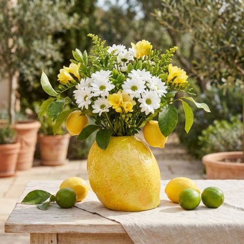 Zitronenvase aus Keramik, Gelb, H19cm, Mediterraner Stil | Floristik24.at