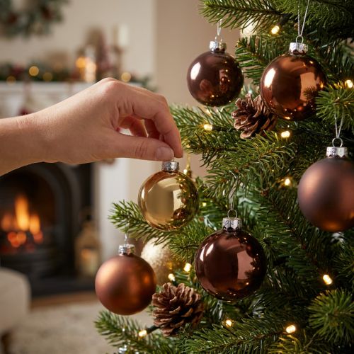 Artikel Weihnachtskugeln Glas 24 Stück Ø 4 cm Gold Braun Apricot