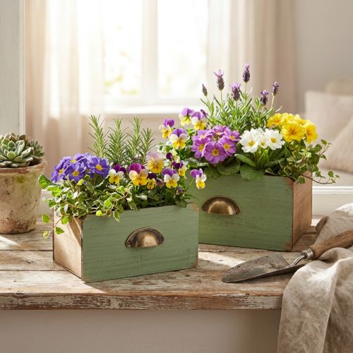 Artikel Pflanzkasten Holz Schubladen-Optik 22x18cm Grün Set 2 Stück