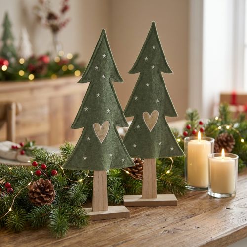 Artikel Deko-Tannenbaum Filz Grün mit Herz und Sternen Höhe 52 cm 2 Stück