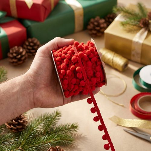 Artikel Dekoband Polyester Pompom-Band Rot 20mm x 15m