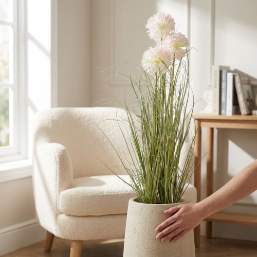 Künstliche Kugelblume Allium Zierlauch mit Topf 78cm Weiß | Floristik24.at