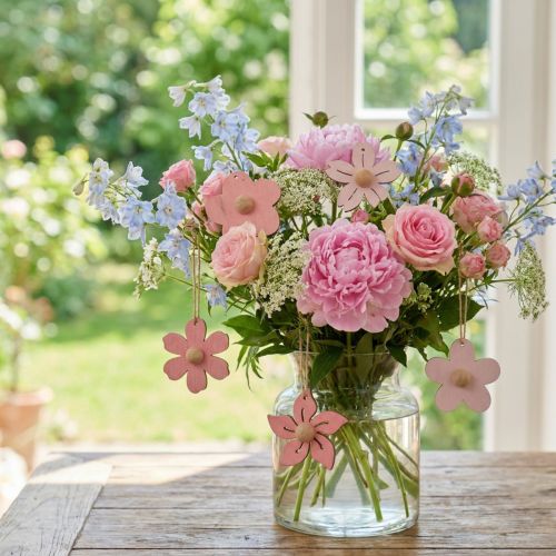 Artikel Holzblumen Hängedeko Rosa 24 Stück 4,5 cm