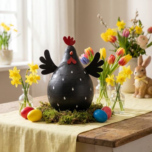 Holzhuhn Schwarz mit Metallflügeln 13cm Osterdeko | Floristik24.at