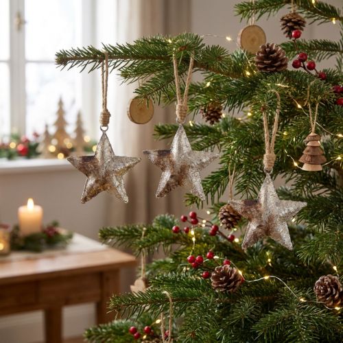 Hängedekoration Stern Weihnachten aus Metall Silber 11 cm 3er-Set | Floristik24.at
