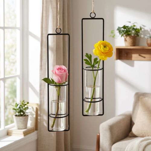 Hängedeko Glasvasen Reagenzglas Stil Schwarz Ø6cm 32cm 2er Set | Floristik24.at