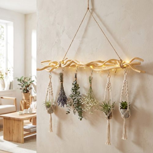 Artikel Hakenleiste aus Holz, 60 cm, Naturfarben mit 6 Haken, dekorativ und vielseitig für Wandaufhängung