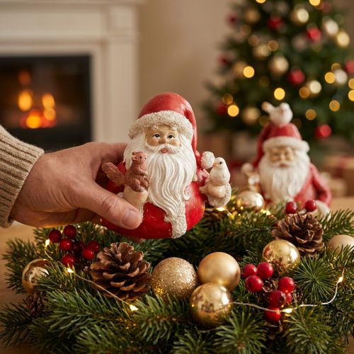Weihnachtsfiguren Weihnachtsmann mit Tieren, 10x7x9cm, Rot-Weiß, Polyresin, 2 Stück | Floristik24.at