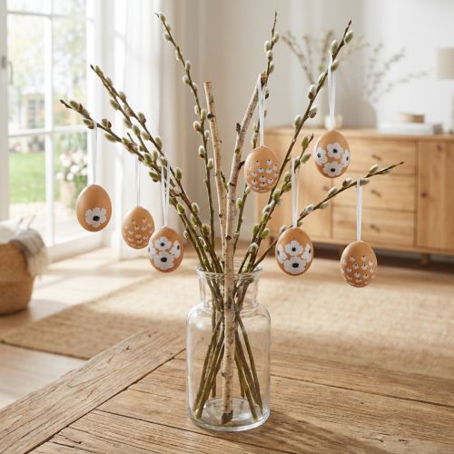 Artikel Hängedekoration Ostereier echtes Hühnerei 6 cm mit Blumenmotiv 3 Designs 6 Stück