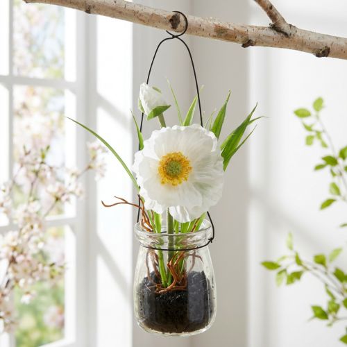 Mohnblume in Glasvase zum Hängen, Weiß, H22 cm, Kunststoff | Floristik24.at