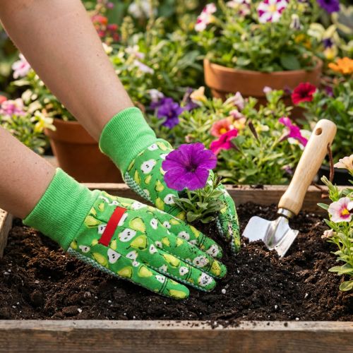 Kixx Gartenhandschuhe Baumwolle Größe 8 Grün mit Birnenmotiv | Floristik24.at