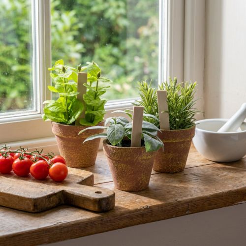 Künstliche Kräutertöpfe aus Kunststoff, 15 cm, grüne Blätter, 3er-Set | Floristik24.at