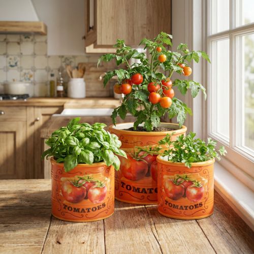 Tomaten Pflanztopf Set 3er-Set Keramik Blumentöpfe Retro-Stil 7–14 cm | Floristik24.at