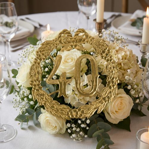 Jubiläumszahl 40 aus Karton mit Lorbeerkranz Ø 24 cm Gold | Floristik24.at