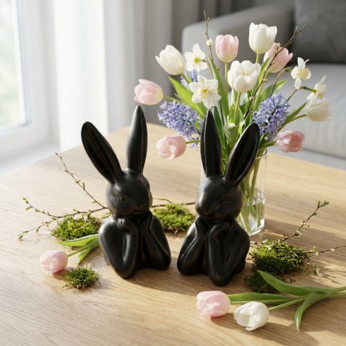 Dekohase Hasenbüste Keramik Schwarz 7×6×15cm 2er-Set | Floristik24.at