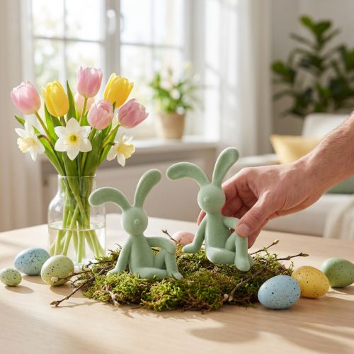 Osterhase Dekofigur aus Kunststoff 22 cm Grün 2 Stück für Wohnraum- und Ostern-Dekoration | Floristik24.at