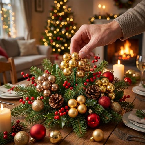 Artikel Mini Weihnachtskugeln am Draht, Spiegelbeeren, 20 mm, Kupferbraun, Orange, Goldgelb, 140 Stück