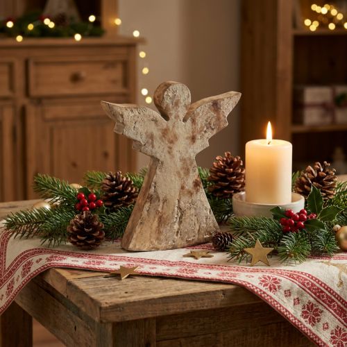 Weihnachtsengel aus Mangoholz 20×18×2,5cm in Natur- und Metallback | Floristik24.at