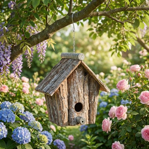 Deko-Vogelhäuschen aus Holz mit Rinde 21cm Grau zum Hängen für Innenbereich | Floristik24.at