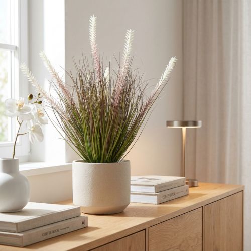 Kunstgras Zwiebelgras im Blumentopf, H57 cm, grün-lila | Floristik24.at