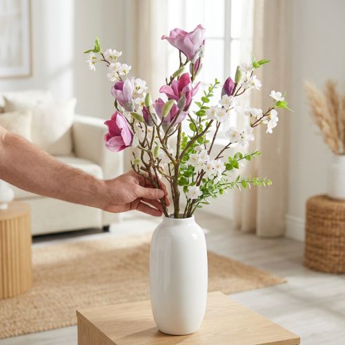 Artikel Künstlicher Magnolienzweig mit Blüten, Rosa-Pink, 92 cm