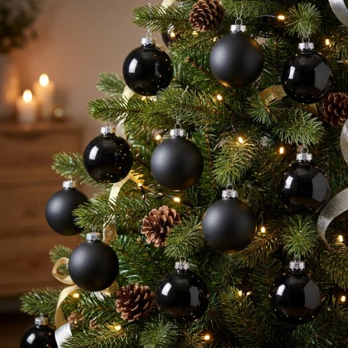 Mini-Christbaumkugel, Baumschmuck-Mix, Weihnachtskugeln Schwarz H4,5cm Ø4cm Echtglas 24 St | Floristik24.at