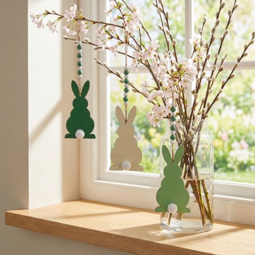 Osterdeko Anhänger Hasen aus Holz, 28 cm, Grün, Hellgrün, Weiß, 3er-Set | Floristik24.at