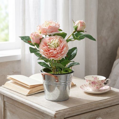 Deko-Rose im Topf aus Kunststoff, 28 cm, Rosa Pfingstrose | Floristik24.at