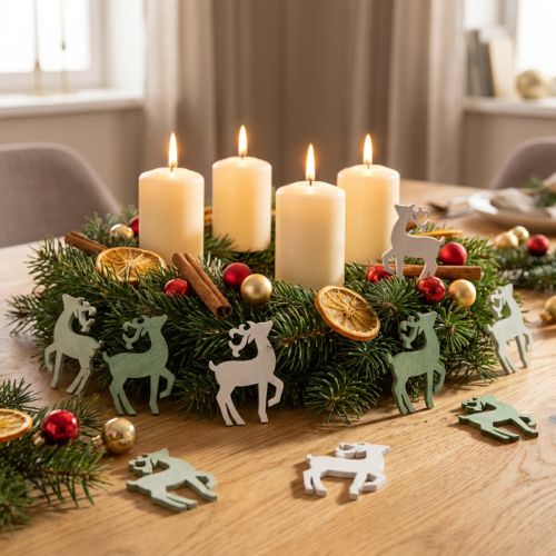 Streudeko Holz-Hirsche Grün Weiß 4x3cm 72 Stück Weihnachten | Floristik24.at