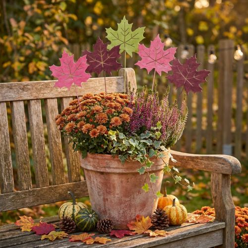 Herbstlicher Gartenstecker Ahornblatt Holz 9,5x31cm 12 Stück bunt | Floristik24.at