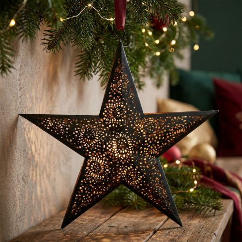 Weihnachtsanhänger Metallstern Schwarz mit Kupfereffekt H25,5cm | Floristik24.at