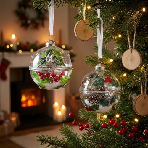 Glas-Christbaumkugeln Stechpalme Ø6cm 2er-Set
