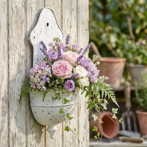 Shabby Chic Wandschale aus Metall, halbrund, 24 × 10 × 47 cm, Weiß | Floristik24.at