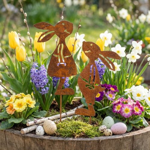 Gartendekoration Metall Hasenstecker Rostoptik 8×16cm 2er-Set | Floristik24.at