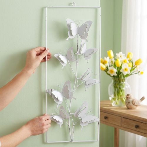 Wandschmuck Schmetterlinge aus Metall, Weiß-Silber, H47,5cm, zum Hängen, Frühling | Floristik24.at