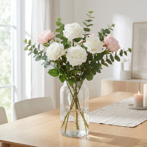 Künstliche Rose Weiß aus Stoff mit Stiel L72cm Ø13cm für Wohnraum- und Tischdekoration | Floristik24.at