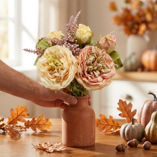Rosen Kunstblumen Herbstbouquet Creme Rosa 36 cm