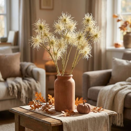 Xanthium Kunstblume Creme 80cm 3er-Set | Floristik24.at