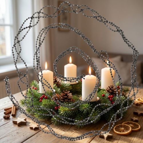 Perlengirlande Grau aus Kunststoff, 275 cm, Weihnachten | Floristik24.at