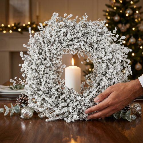 Weihnachtskranz aus Trockenblumen Leinenkraut Weiß Ø34cm | Floristik24.at