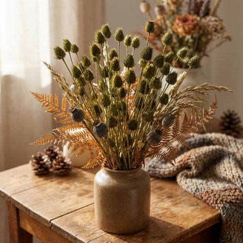 Erdbeerdistel Trockendeko Olivgrün Ø1–2cm L55cm 100g | Floristik24.at