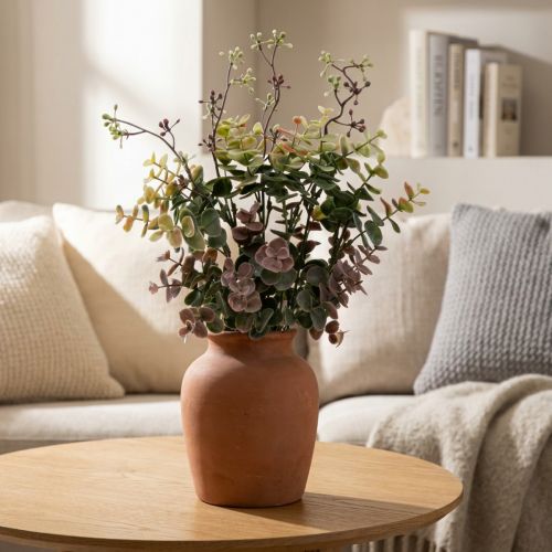 Künstlicher Eukalyptusbusch mit Knospen Grün Rot 39cm | Floristik24.at