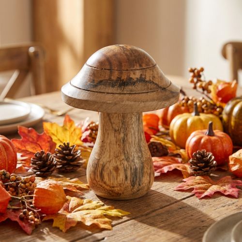 Dekopilz aus Mangoholz mit Rillen 10×Ø8cm naturfarben | Floristik24.at
