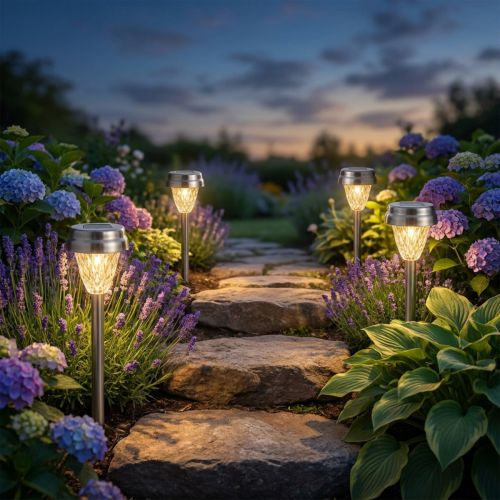Artikel LED Gartenleuchten Solar Warmweiß H35cm 4 Stück aus Metall und Kunststoff