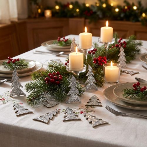 Glitzernder Streutannenbaum aus Holz 4 cm silber 48 Stück | Floristik24.at