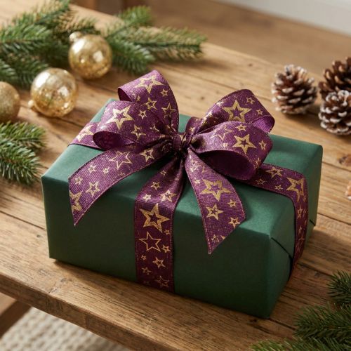 Artikel Sternenband Polyester Weihnachtsband 25mm x 15m Lila Gold