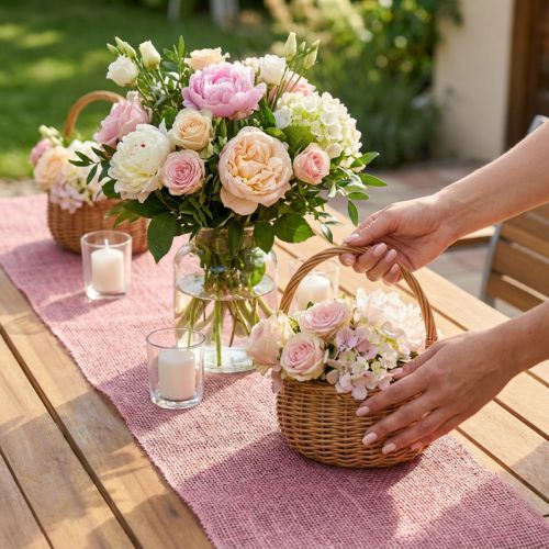 Tischläufer Jute Gitterband 15 cm x 10 m Rosa | Floristik24.at