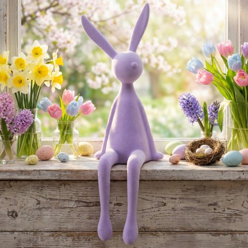 Kantenhocker Hase Dekofigur Flieder 56 cm beflockt für Innenbereich | Floristik24.at