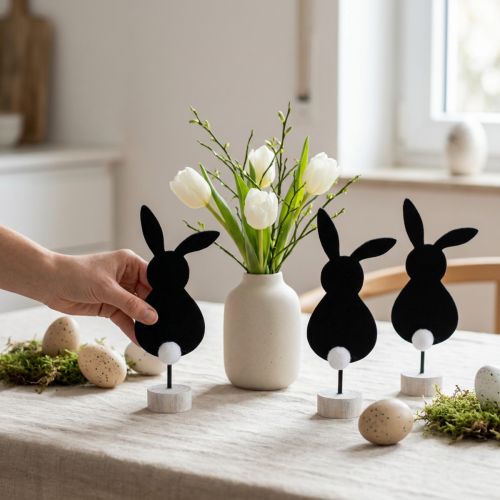 Osterhasen-Aufsteller aus Filz Schwarz 28,5 cm 4er-Set | Floristik24.at